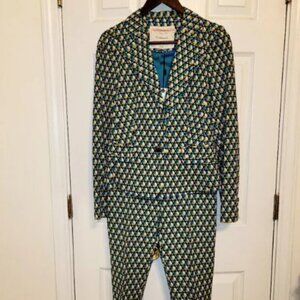 Anthropologie Cartonnier 2PC Limited Edition Green/White Geometric Print Suit, B